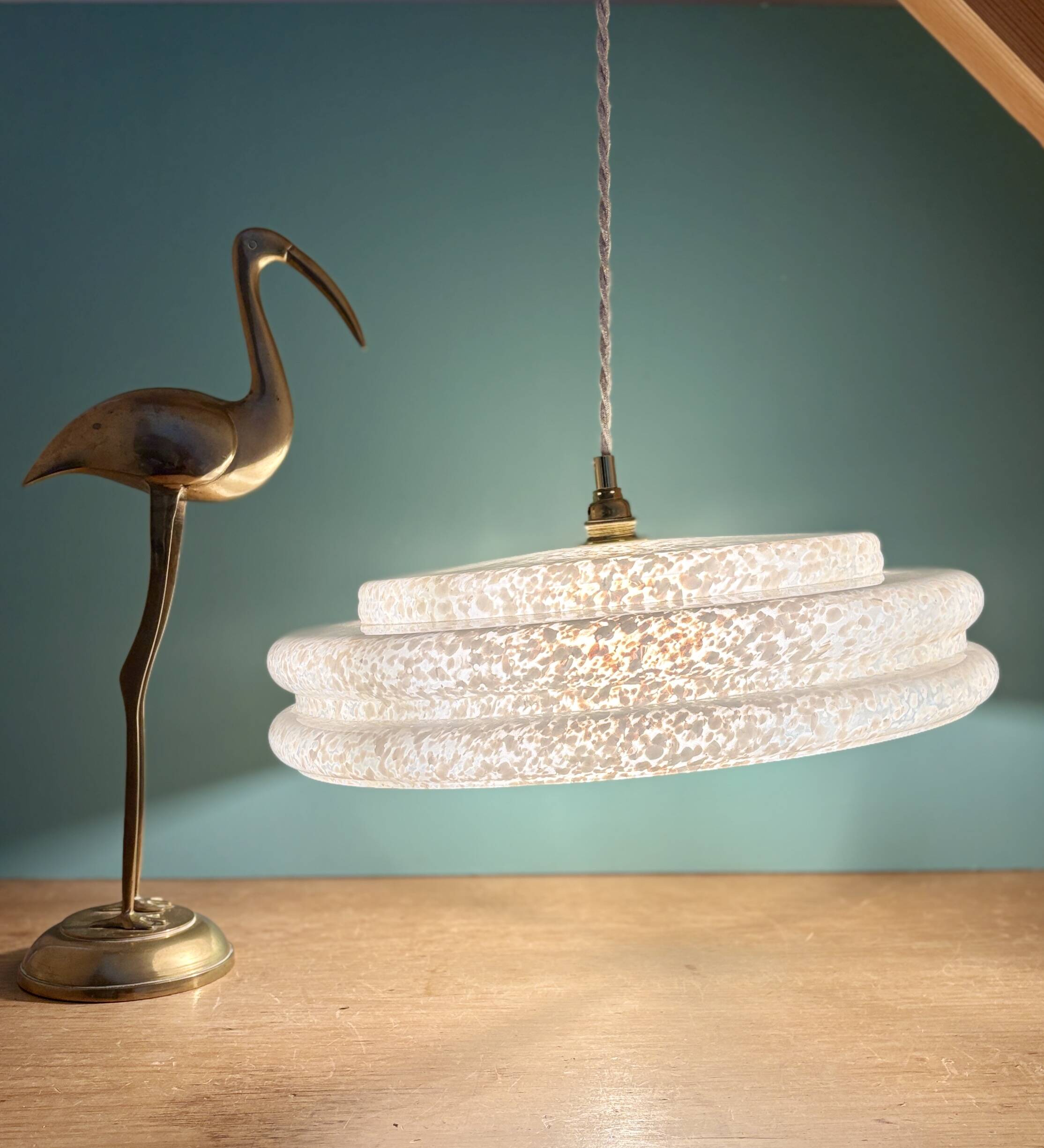 Vintage XXL glass pendant light from Clichy White