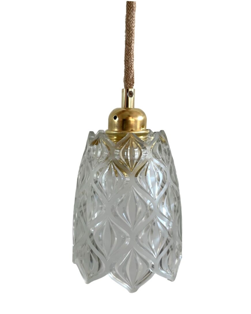 Vintage tulip pendant lamp in molded glass