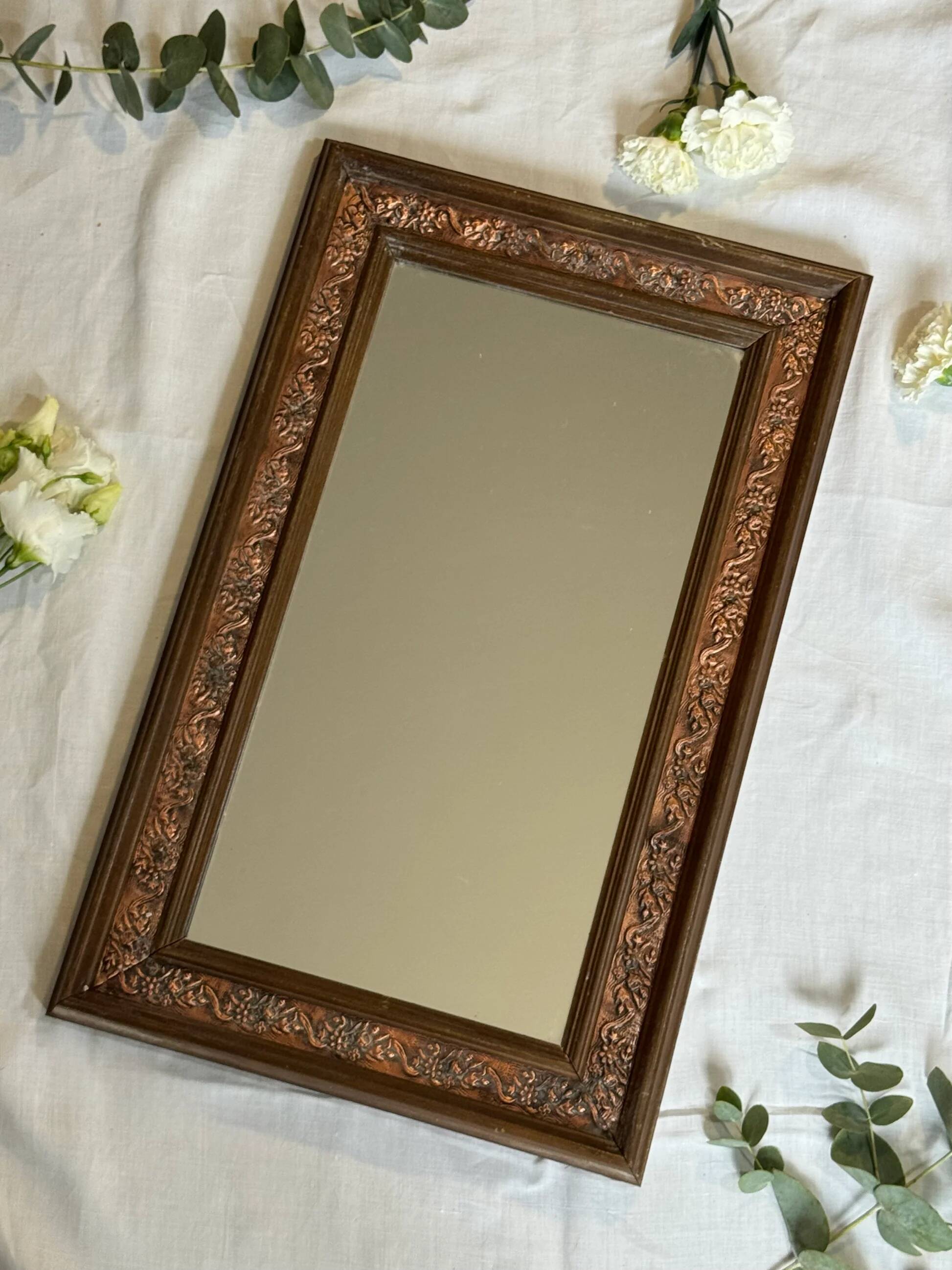 Vintage copper wooden mirror