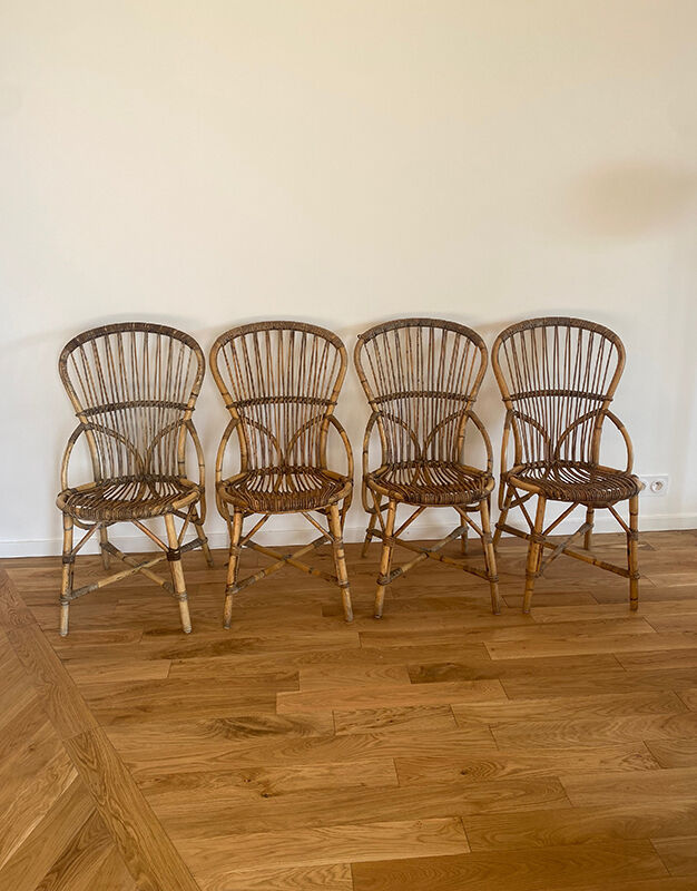 Lot 4 chaises rotin d'Audoux & Minnet