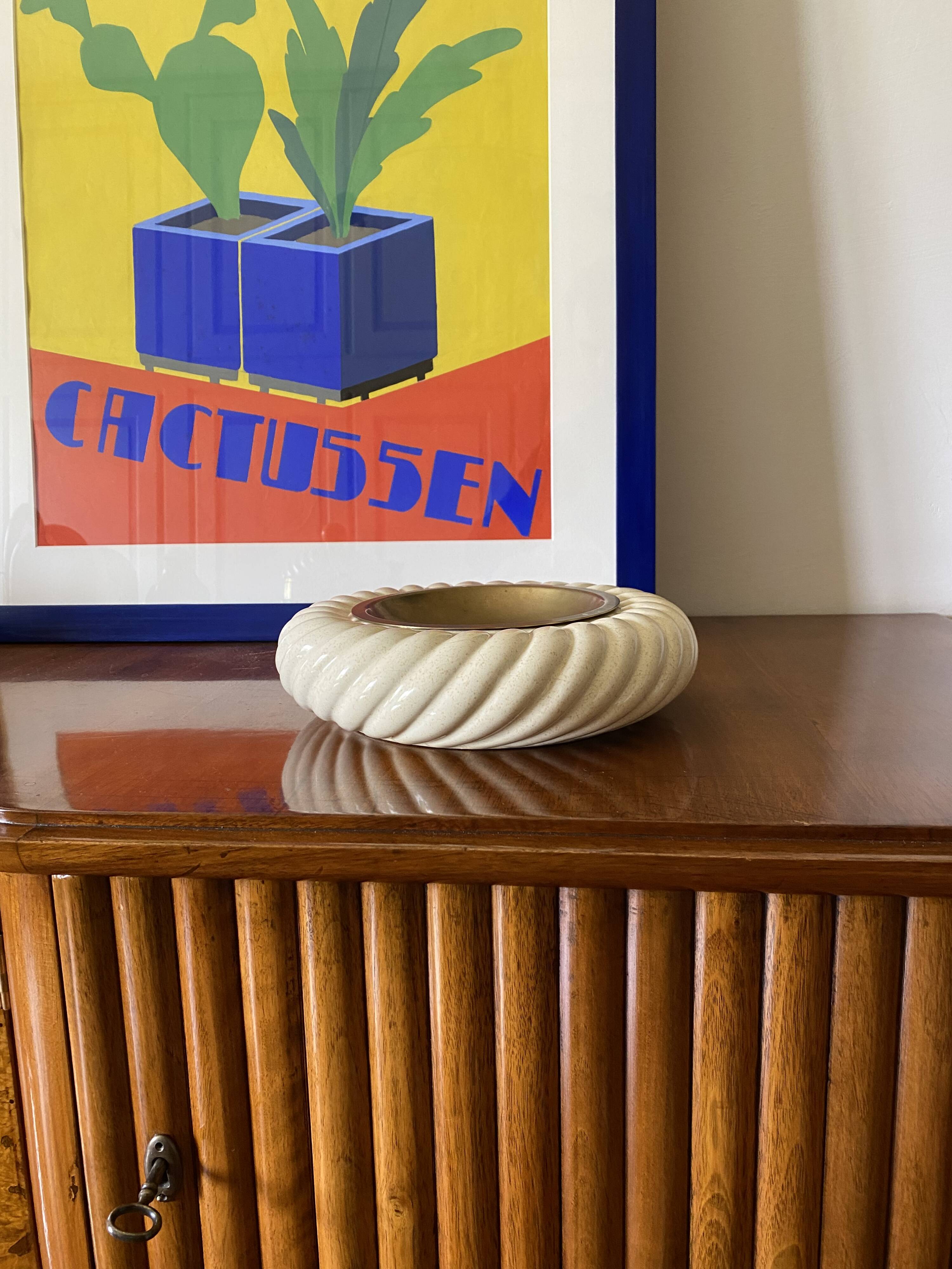 Tommaso Barbi, cream ceramic ashtray / vide poche, B Ceramiche, ca. 1970