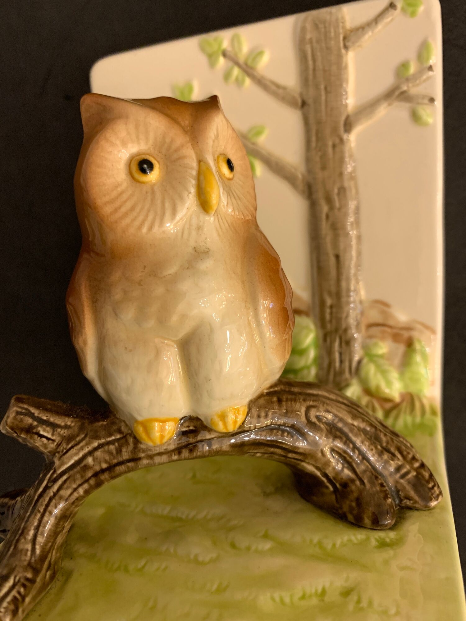 Pair of owl Japanese ceramic book greenhouses, 1980