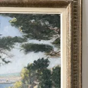 Paysage méditerranéen, vue sur mer, huile sur toile signée