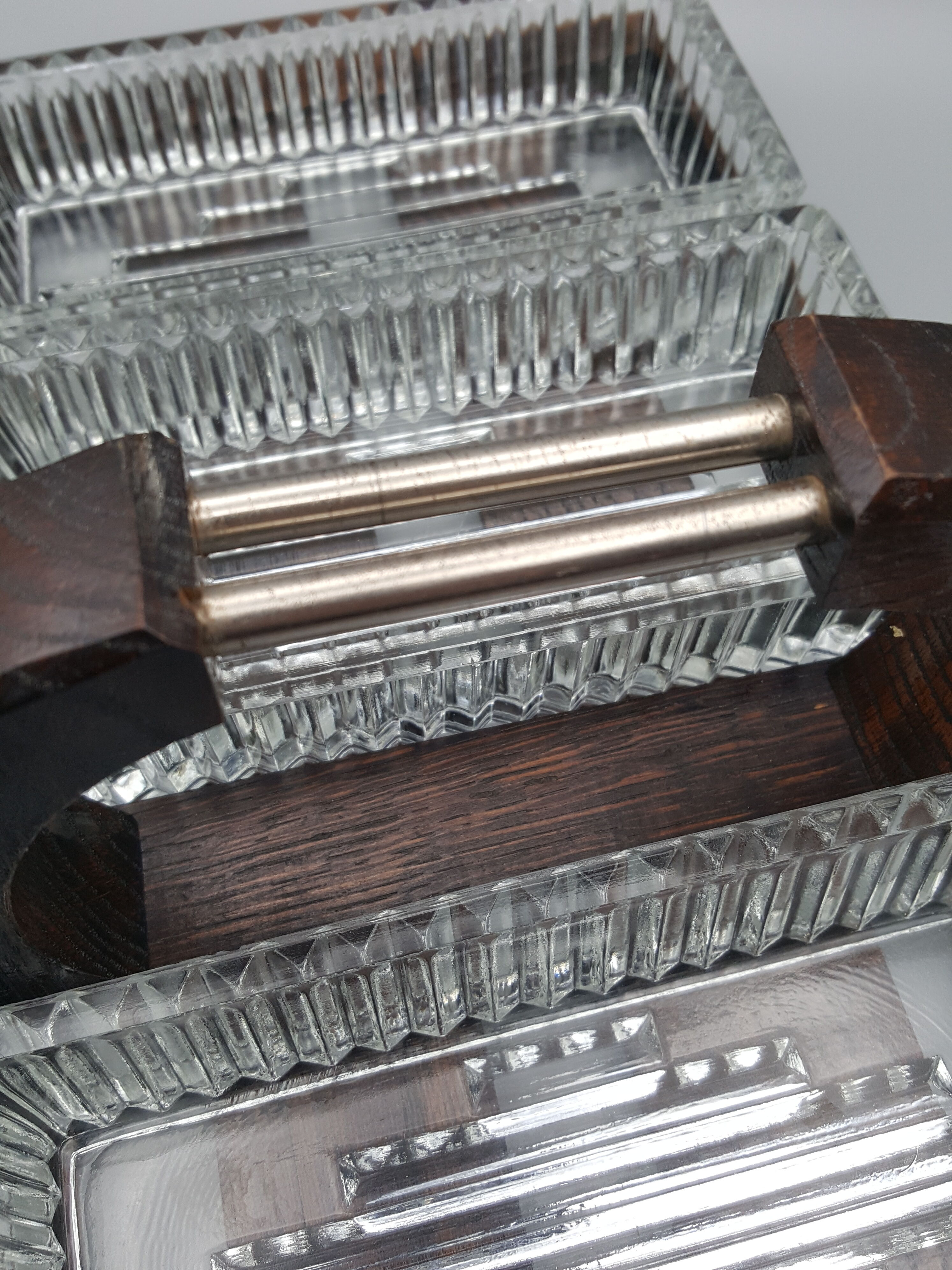 Wooden tray with glass ramekin handle servant aperitif appetizer vintage art deco appetizer