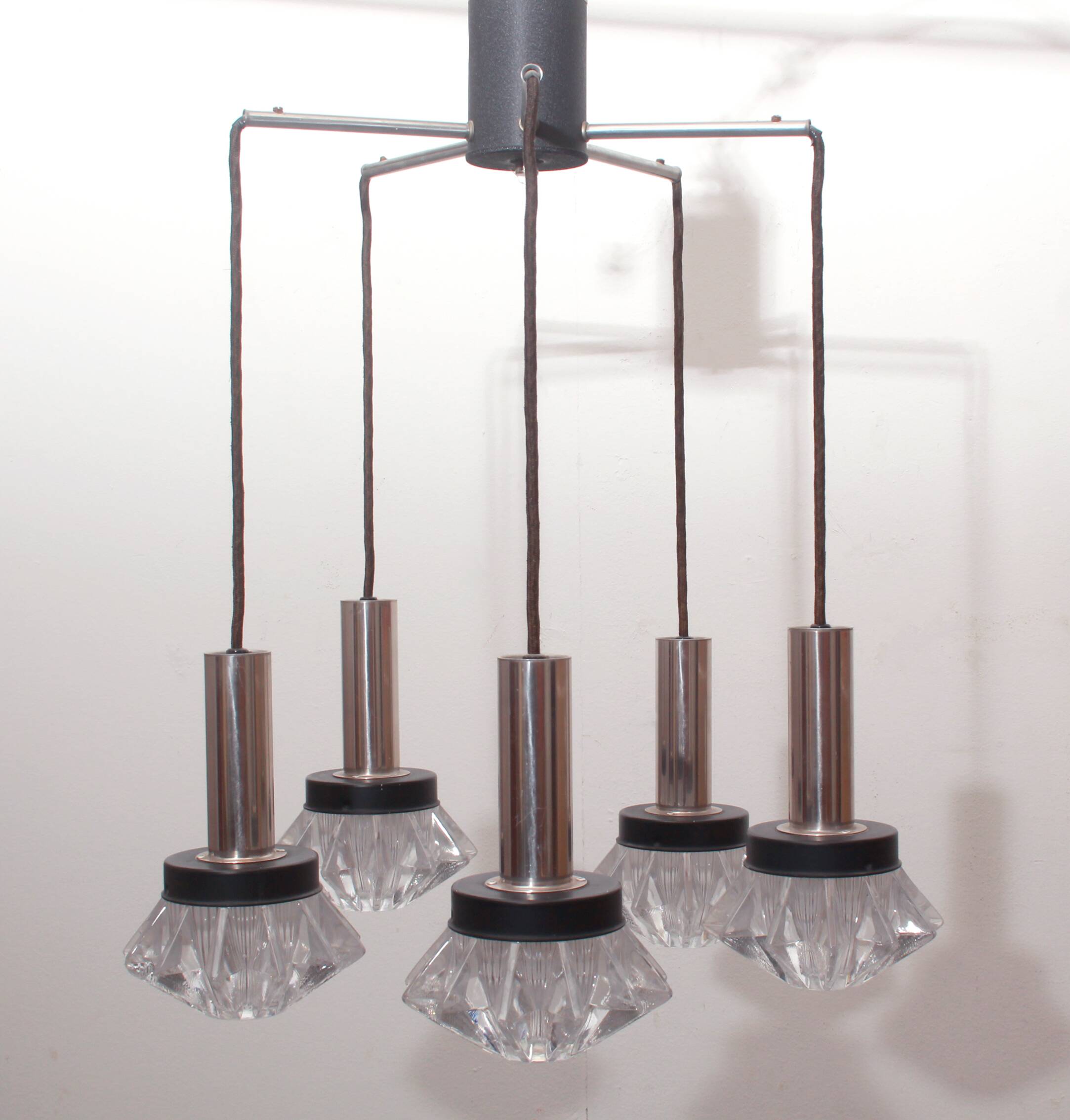 1970s pendant cascade lamp in chrome and glass