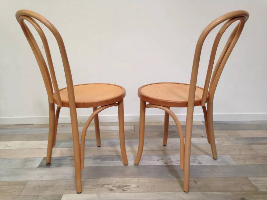 Pair of curved wooden bistro chairs