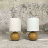 Paire de lampes boules vintage en bois