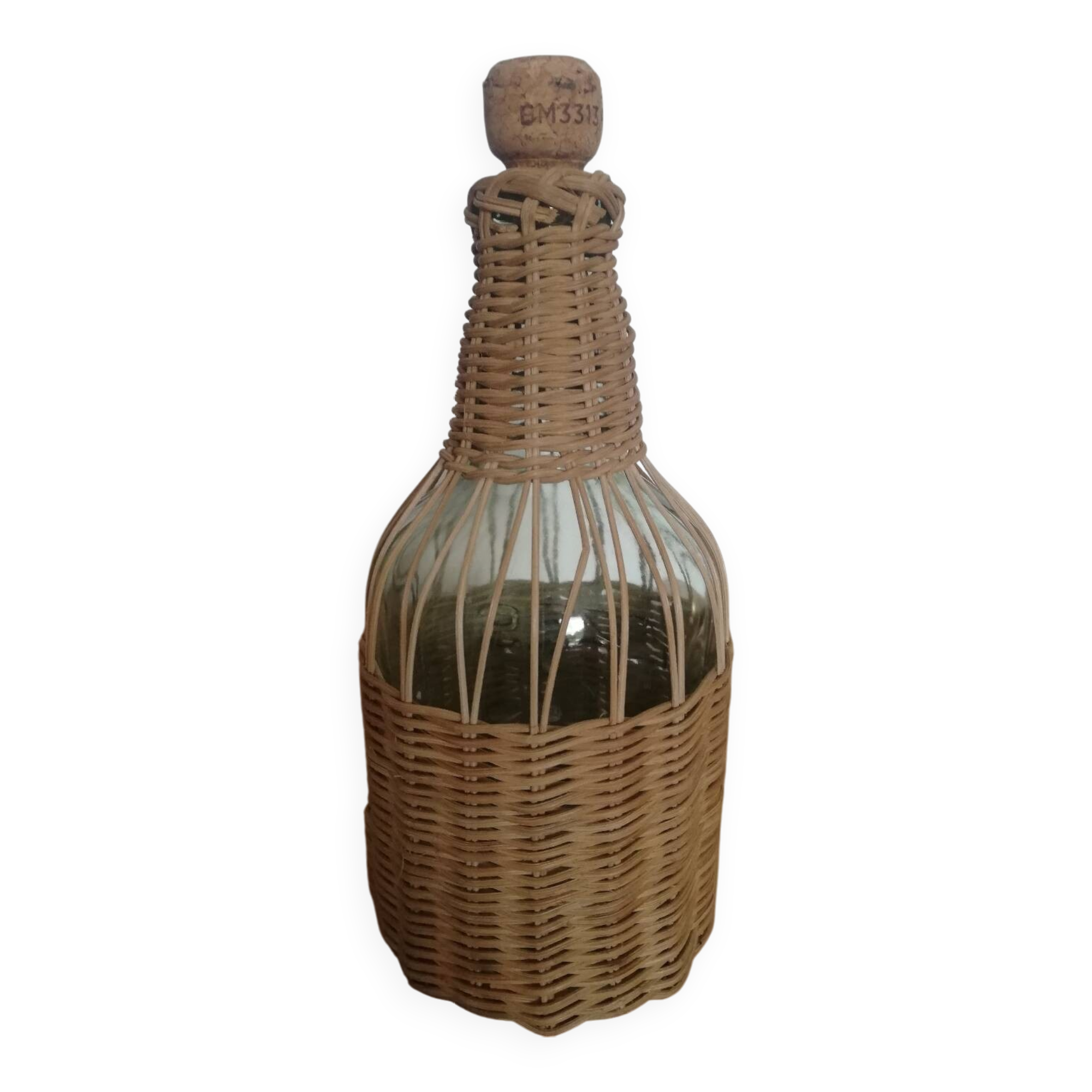 Bouteille habillée d'osier tressé