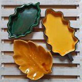Trio of vintage ceramic leaves from the 50s and 60s