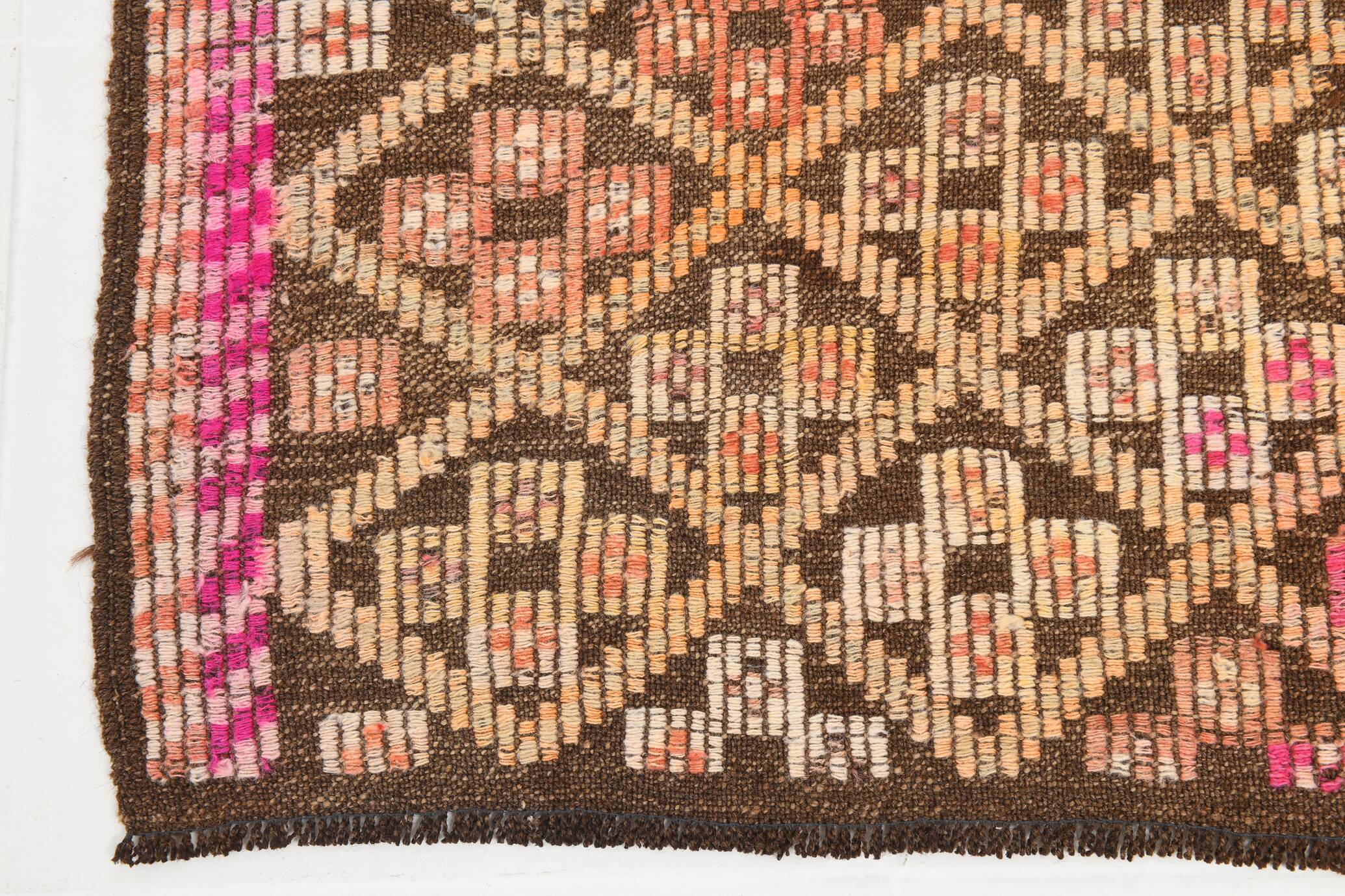 5x9 Yellow Brown Turkish Kilim Rug, 151x282Cm