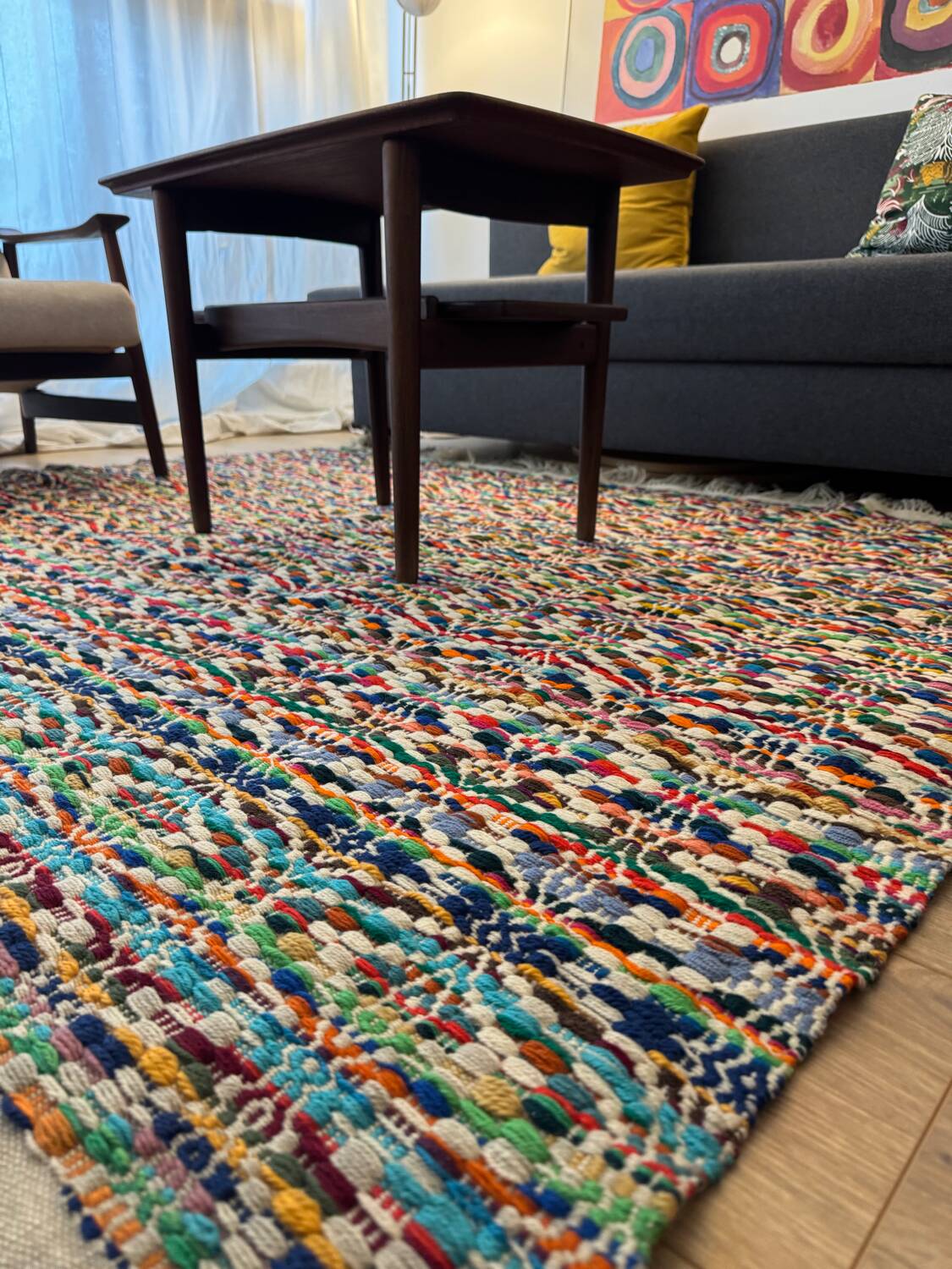 Multicoloured vintage wool rug 150x187 cm, 1970s