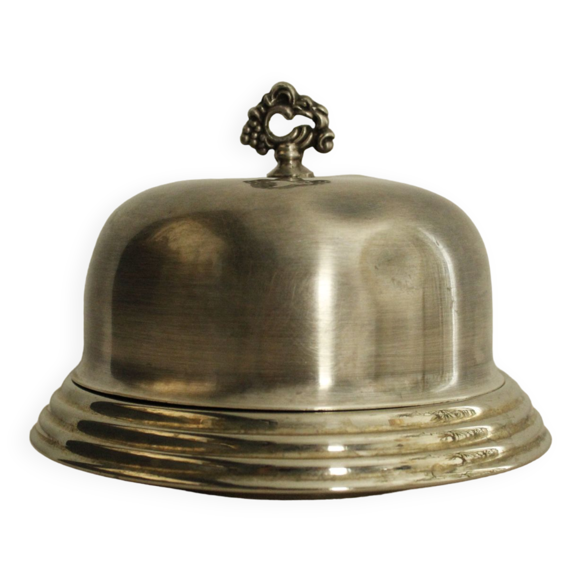 Round butter dish with bell - glass and metal
