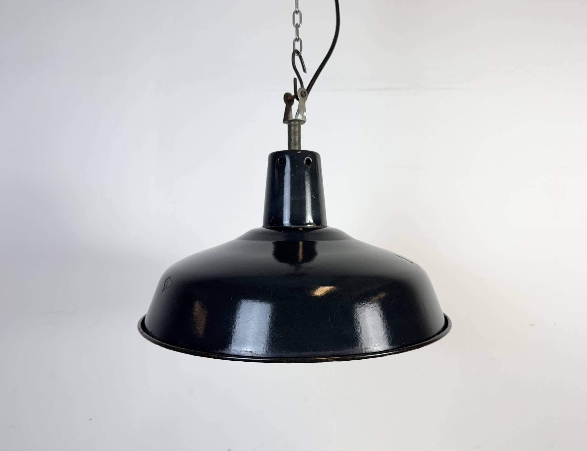 Industrial French Black Enamel Factory Pendant Lamp, 1960s