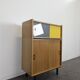 Modernist sideboard with glass doors in grey and yellow oak veneer.