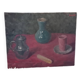 Tableau huile . Nature morte au biscuit