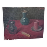 Tableau huile . Nature morte au biscuit
