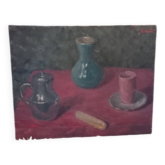 Tableau huile . Nature morte au biscuit
