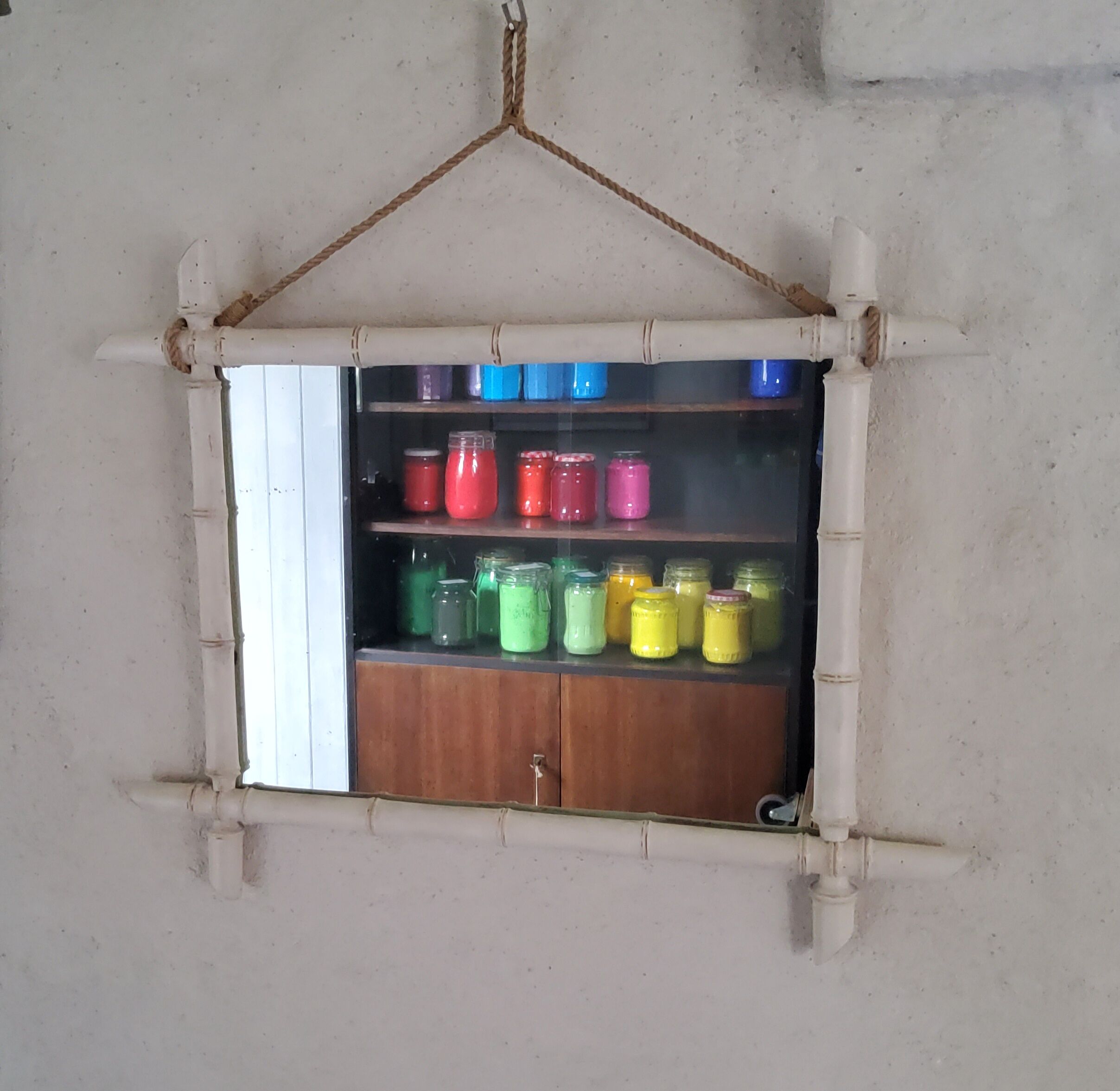 Patinated bamboo mirror