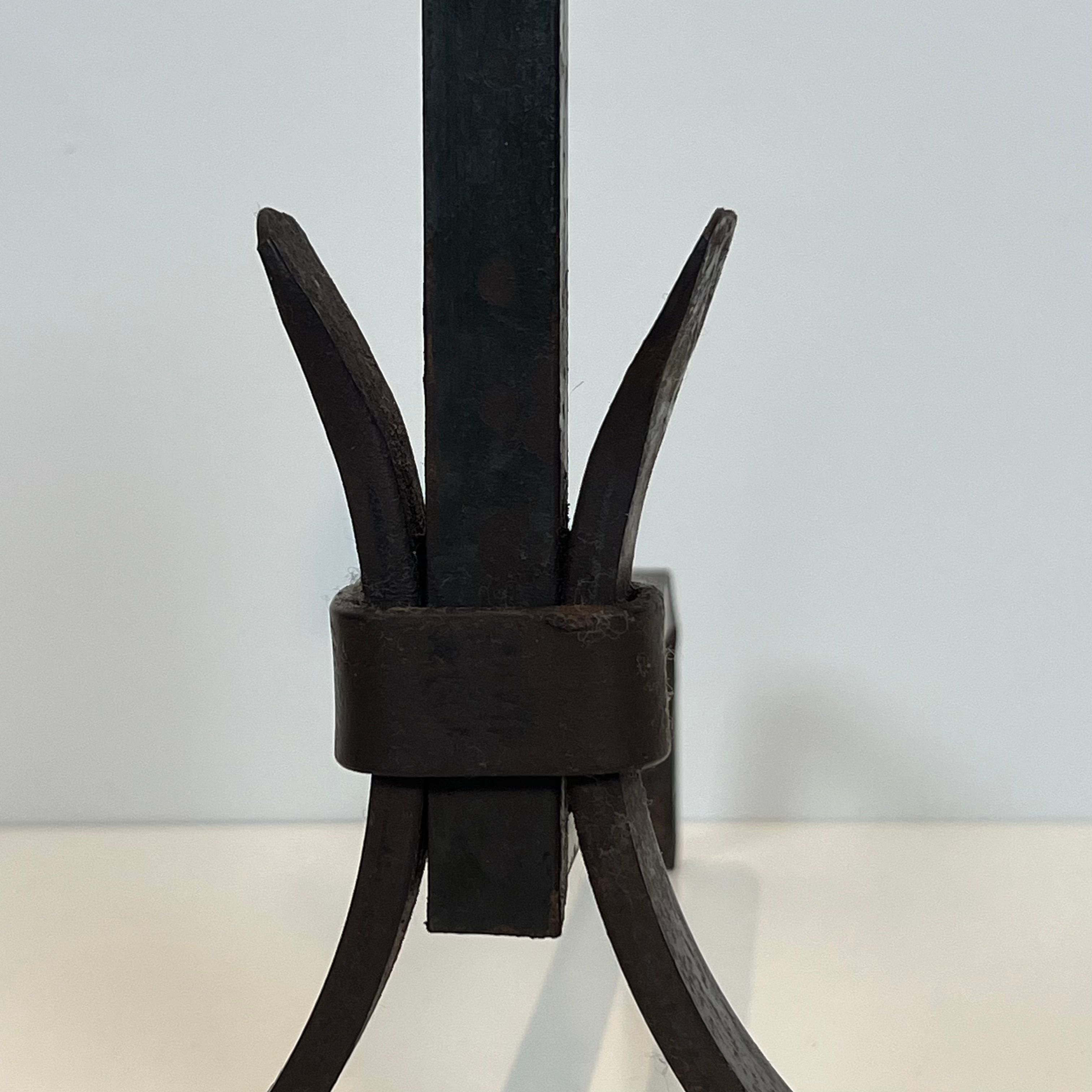 Pair of modernist wrought iron fire dogs
