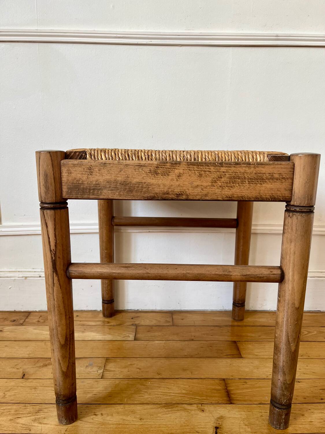 Straw and old wood stool