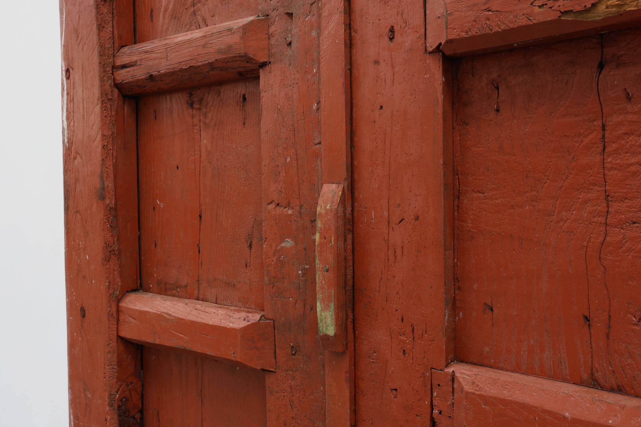 Large 17th century Monastery doors in terracotta lacquered oak, Portugal