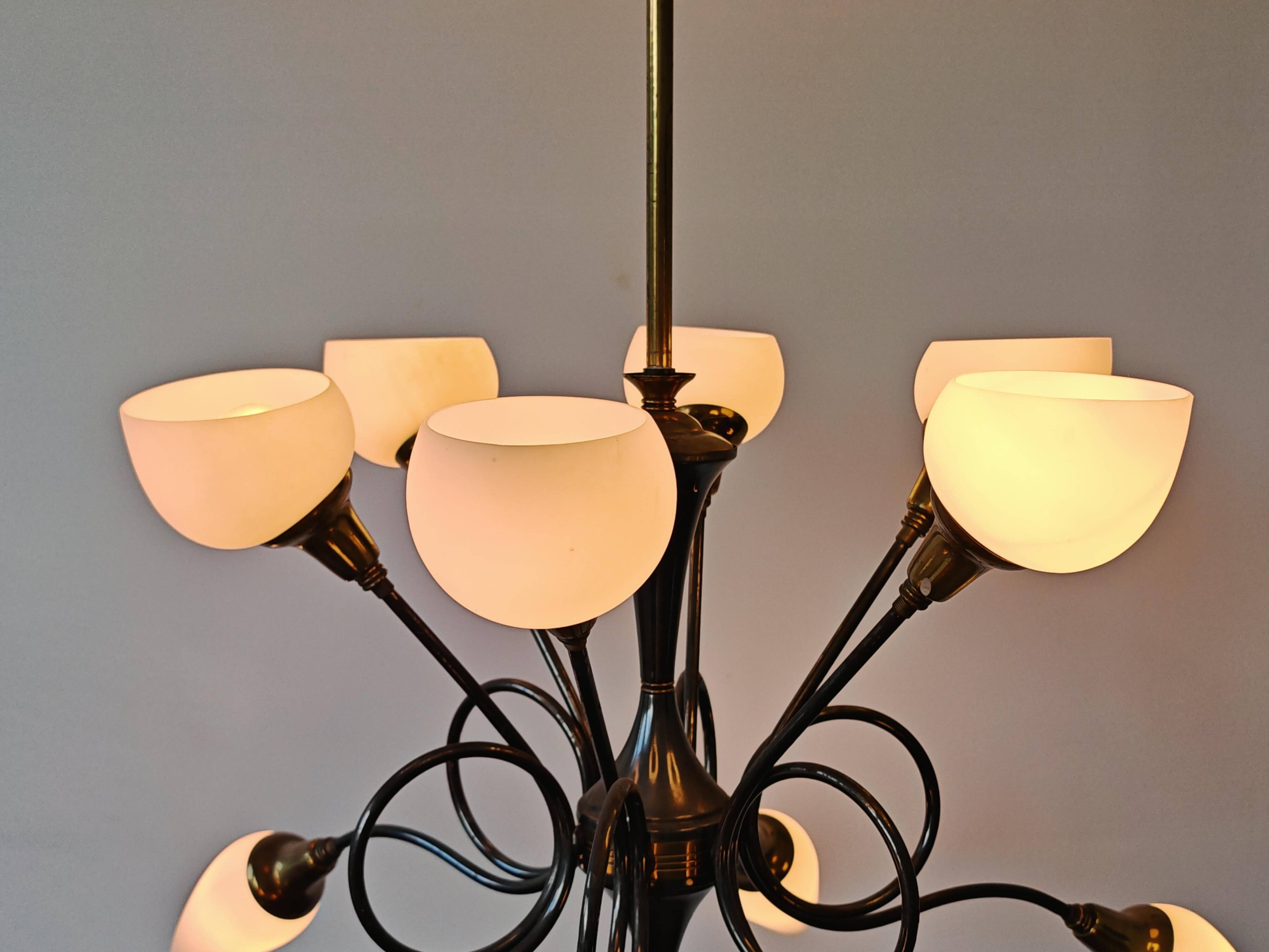 Lustre MiSiècle 12 Brass Arms attributed to Arredoluce 1950s