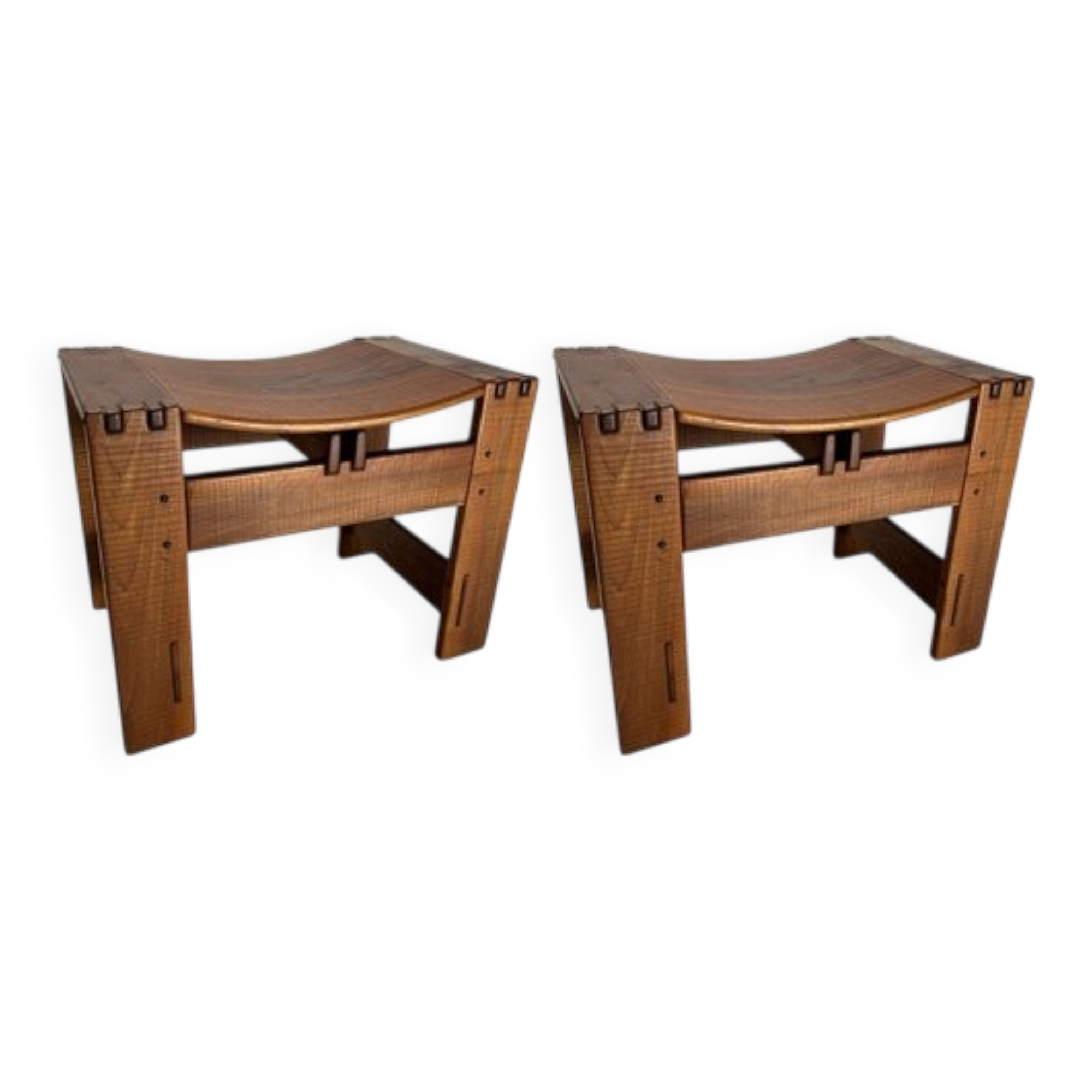 Wooden Stools attributed to Giuseppe Rivadossi for Officina Rivadossi, Italy, 1970s, Set of 2