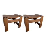 Wooden Stools attributed to Giuseppe Rivadossi for Officina Rivadossi, Italy, 1970s, Set of 2