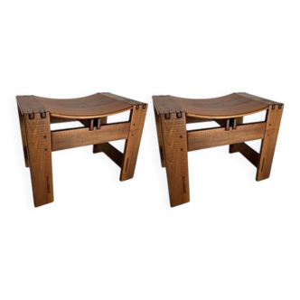 Wooden Stools attributed to Giuseppe Rivadossi for Officina Rivadossi, Italy, 1970s, Set of 2
