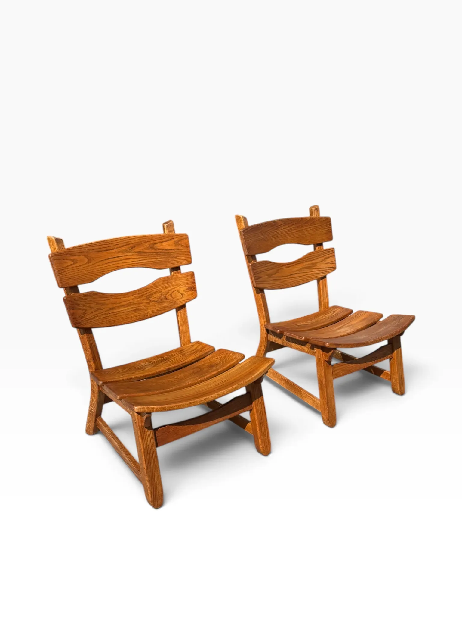 Set of 2 brutalist lounge chairs in oak by Dittmann & Co for Awa.