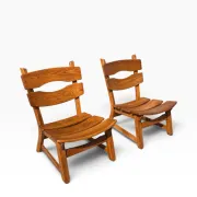 Set of 2 brutalist lounge chairs in oak by Dittmann & Co for Awa.