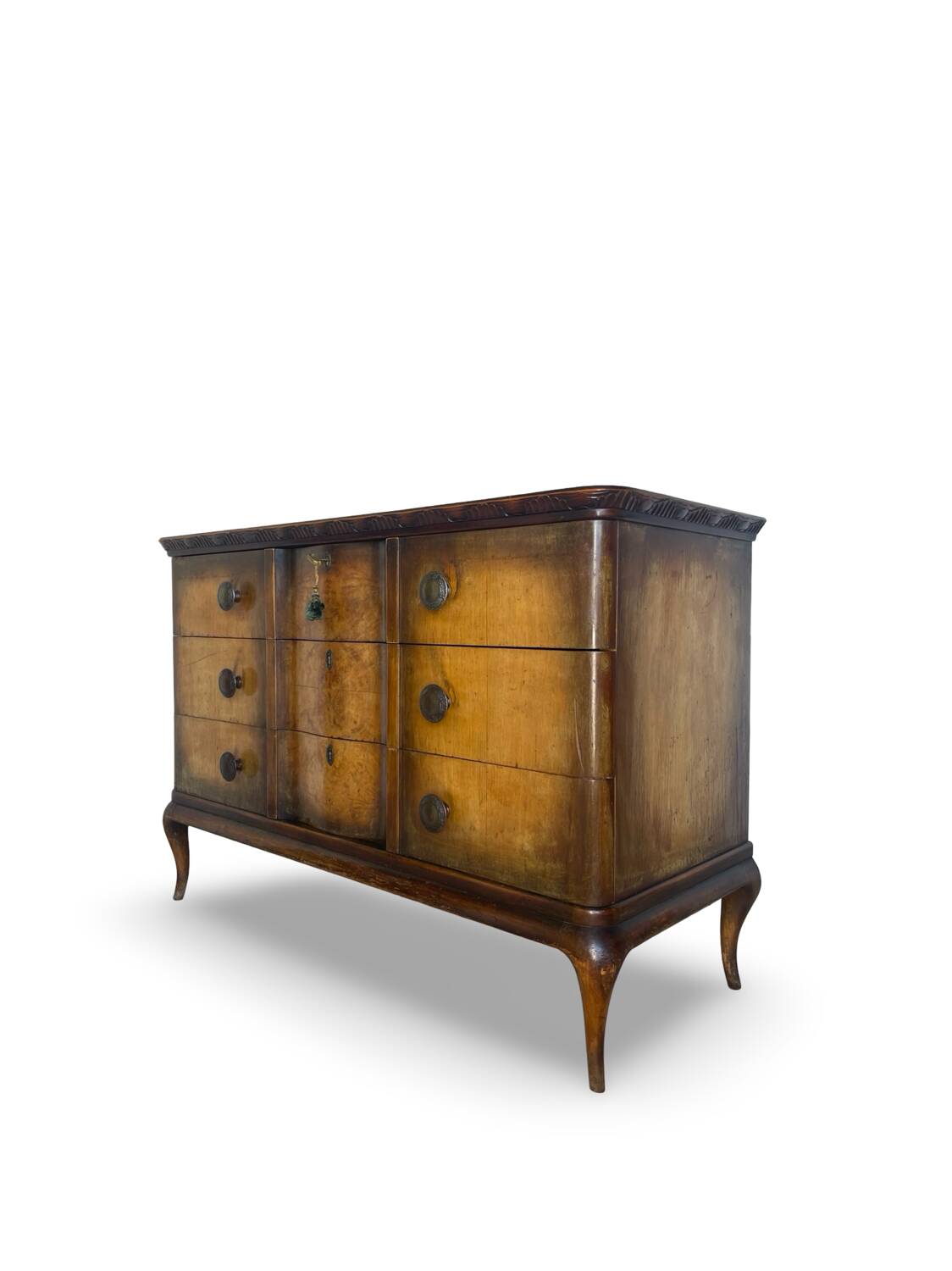 Commode italienne en placage et bois massif de noyer, années 1940-1950