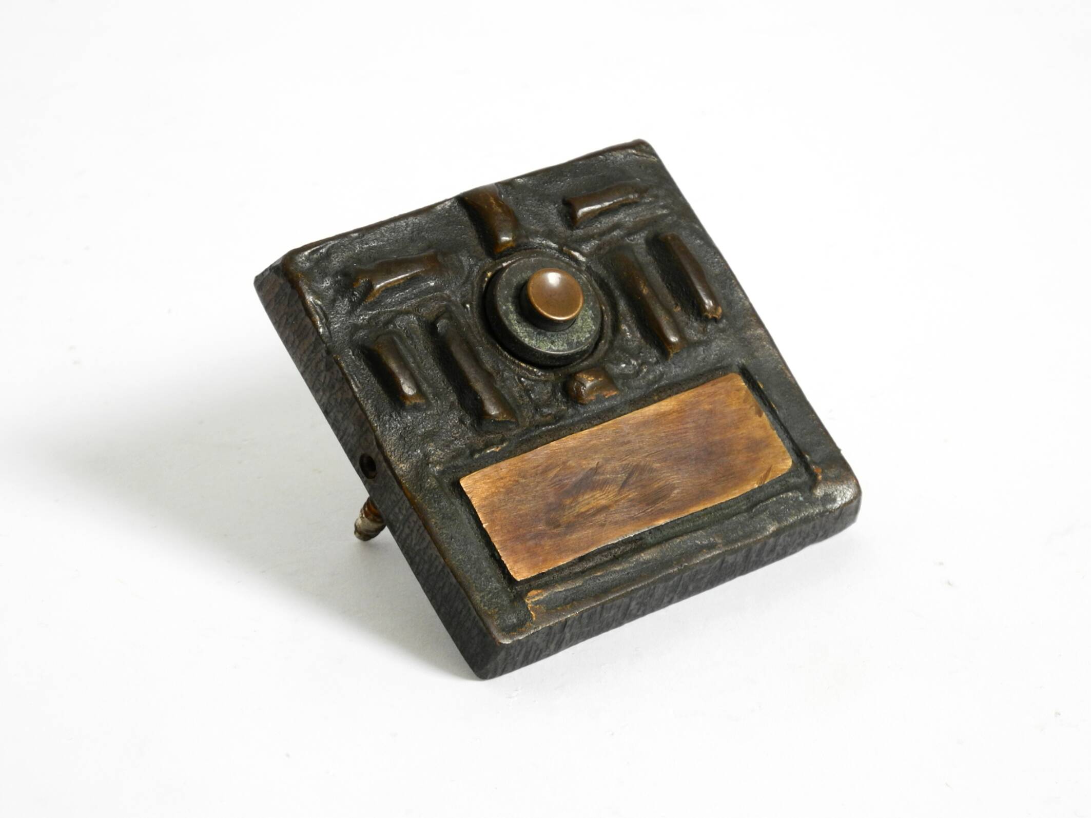 A set of solid 1970s Brutalist pull handles with letter slot and doorbell