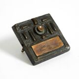 A set of solid 1970s Brutalist pull handles with letter slot and doorbell