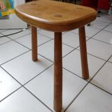 Vintage solid wood stool in brutalist style