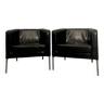 Paire de fauteuils en cuir noir véritable