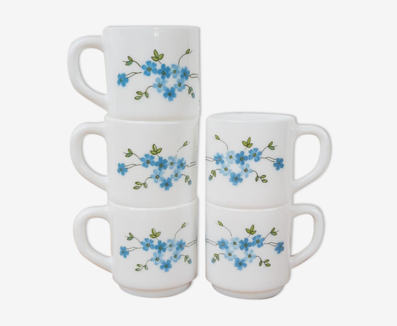 Lot de 5 tasses expresso Arcopal Myosotis Véronica vintage