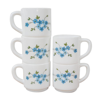 Lot de 5 tasses expresso Arcopal Myosotis Véronica vintage