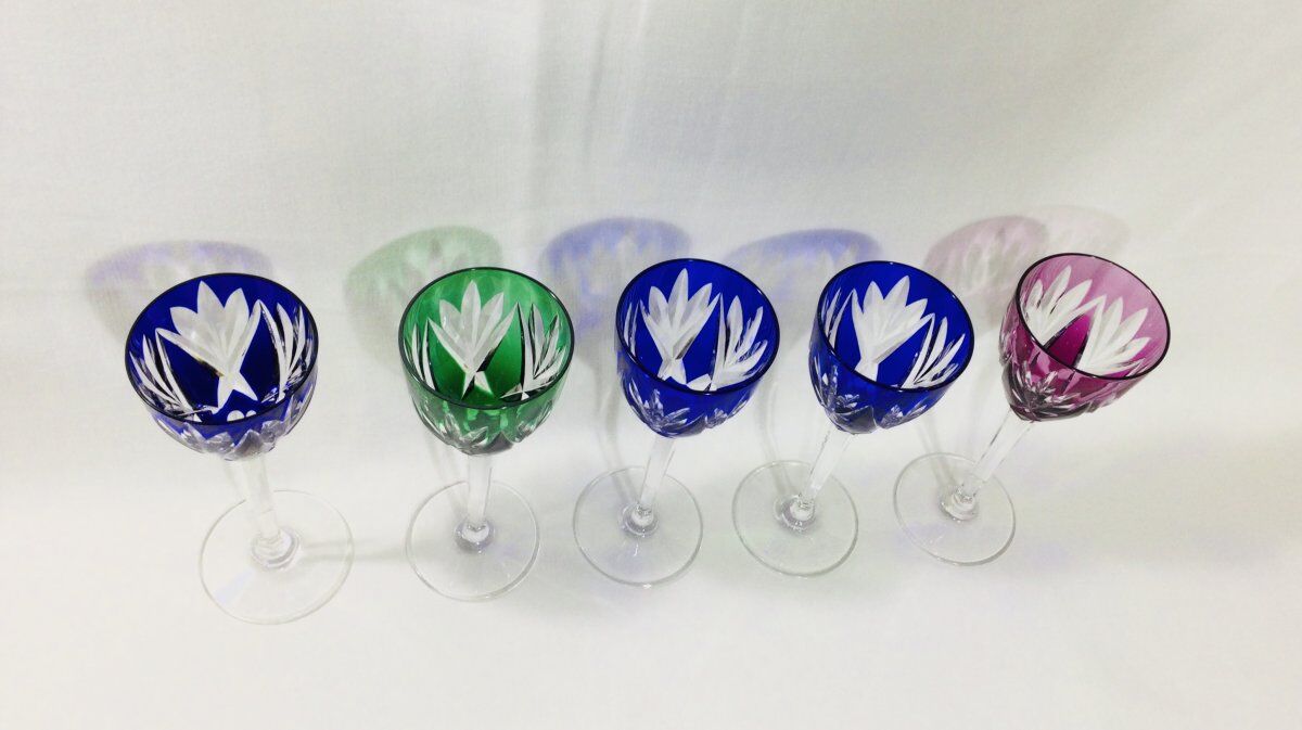 Set of 5 Rhine Roemer wine glasses in Saint-Louis crystal model Monaco