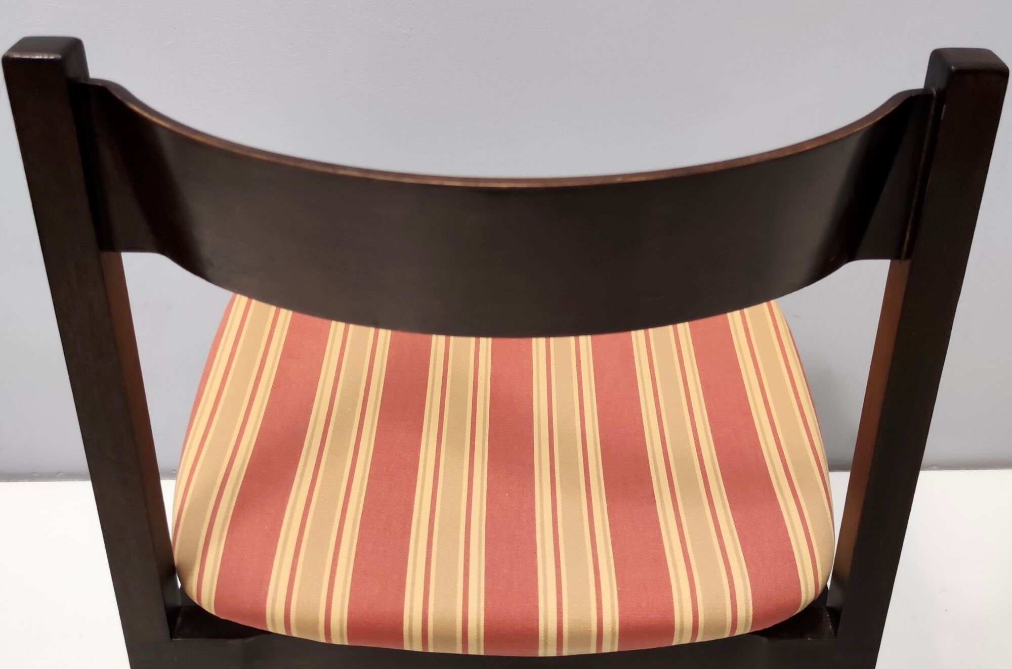 Vintage Set of Six Walnut Chairs by Gianfranco Frattini for Cassina with Stripe Patterned Orange Fab