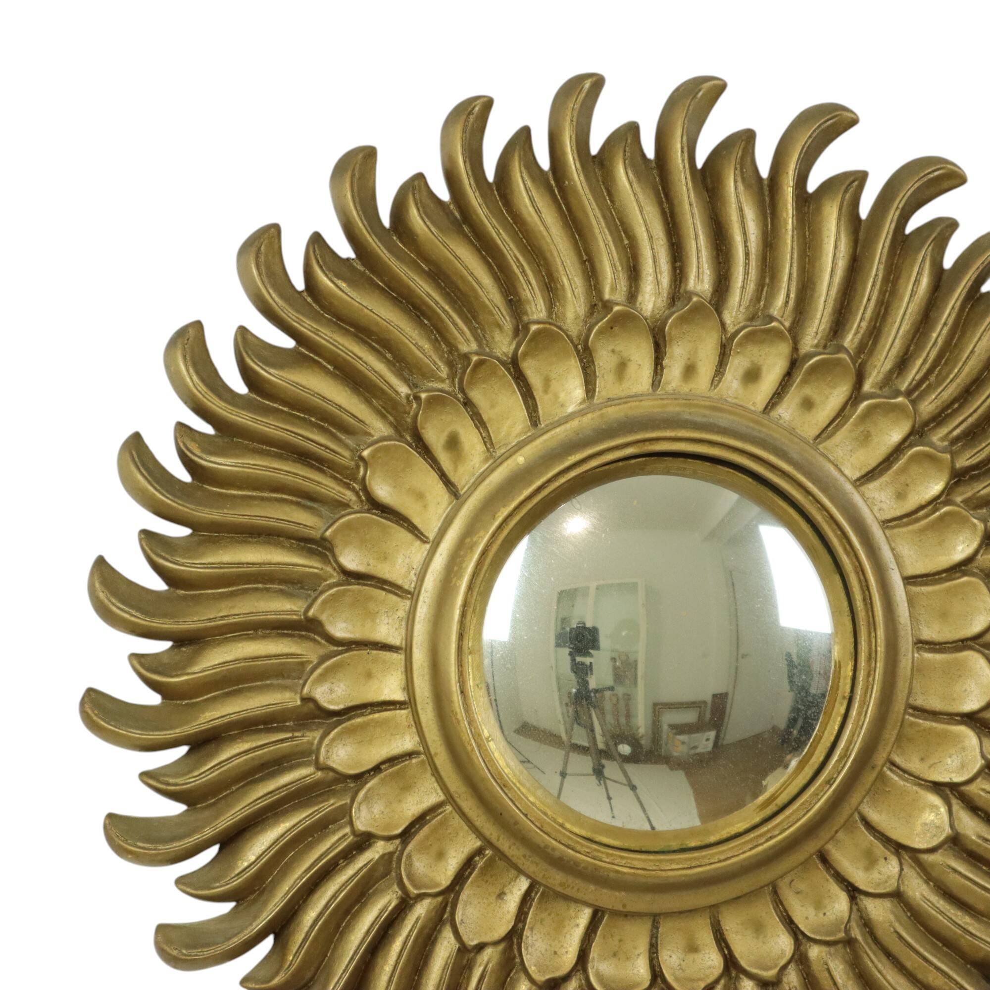 Vintage Sun Mirror Sunburst Mirror Convex Gold Resin 42cm