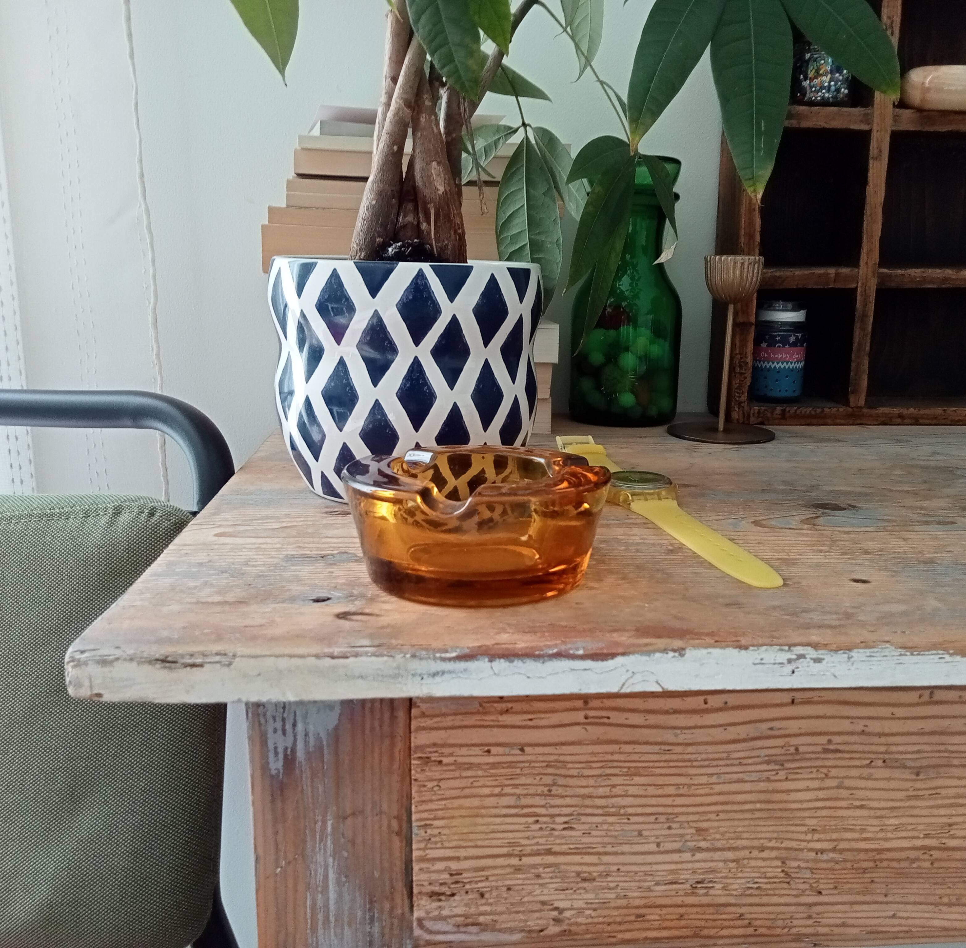 Vintage amber glass ashtray