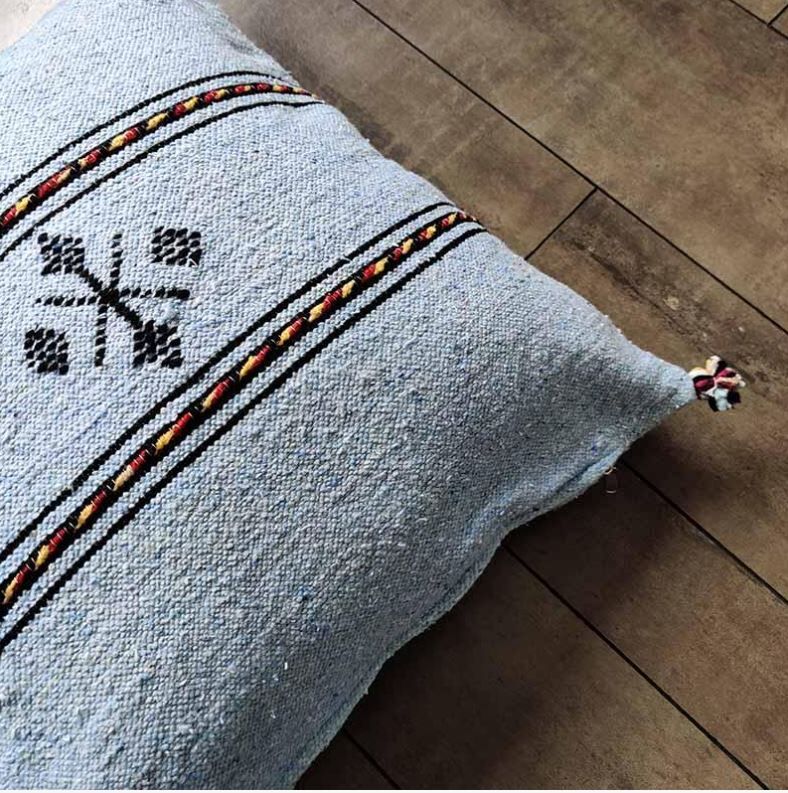 Sky blue Berber cushion in cotton