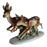 Vintage Porcelain Sculpture Roe Deer and Doe, by Royal Dux, 1960's.