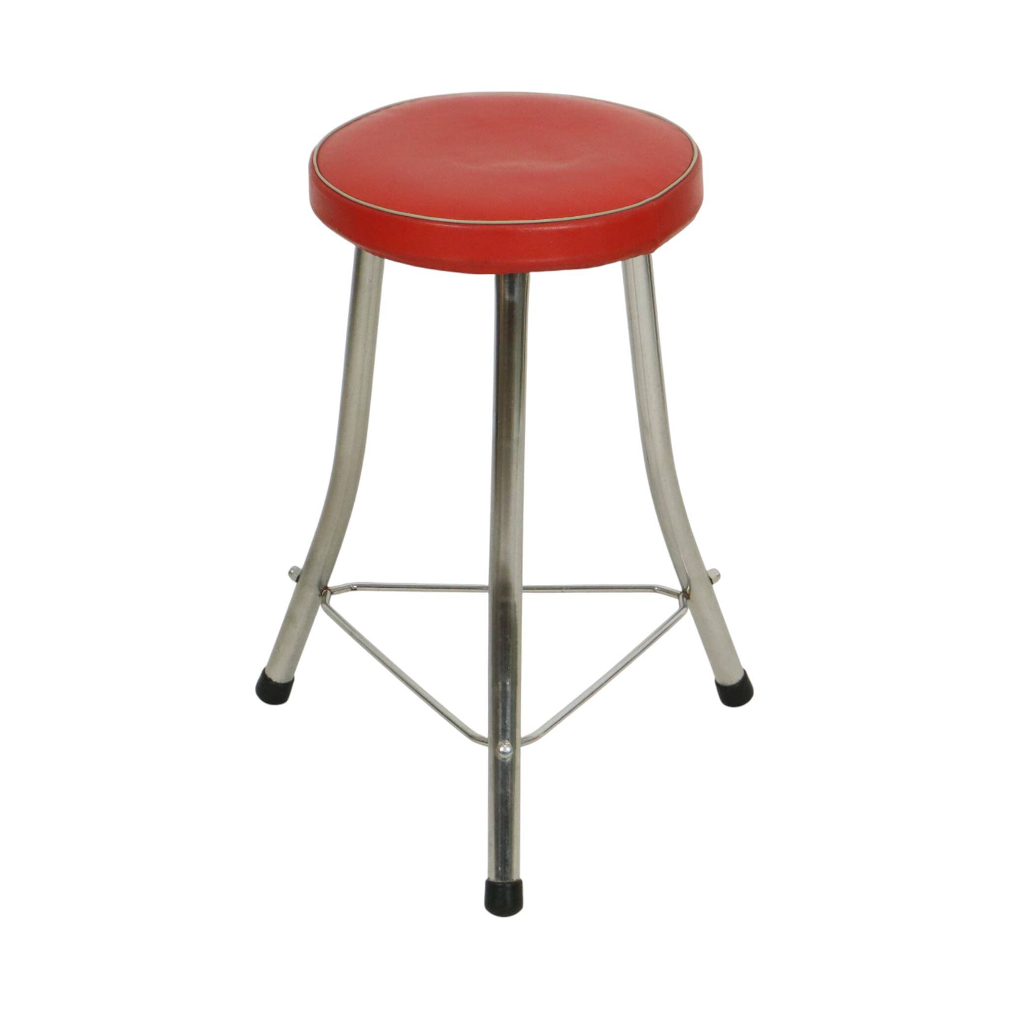 1950s Brabantia Stool Red Faux Leather and Chrome