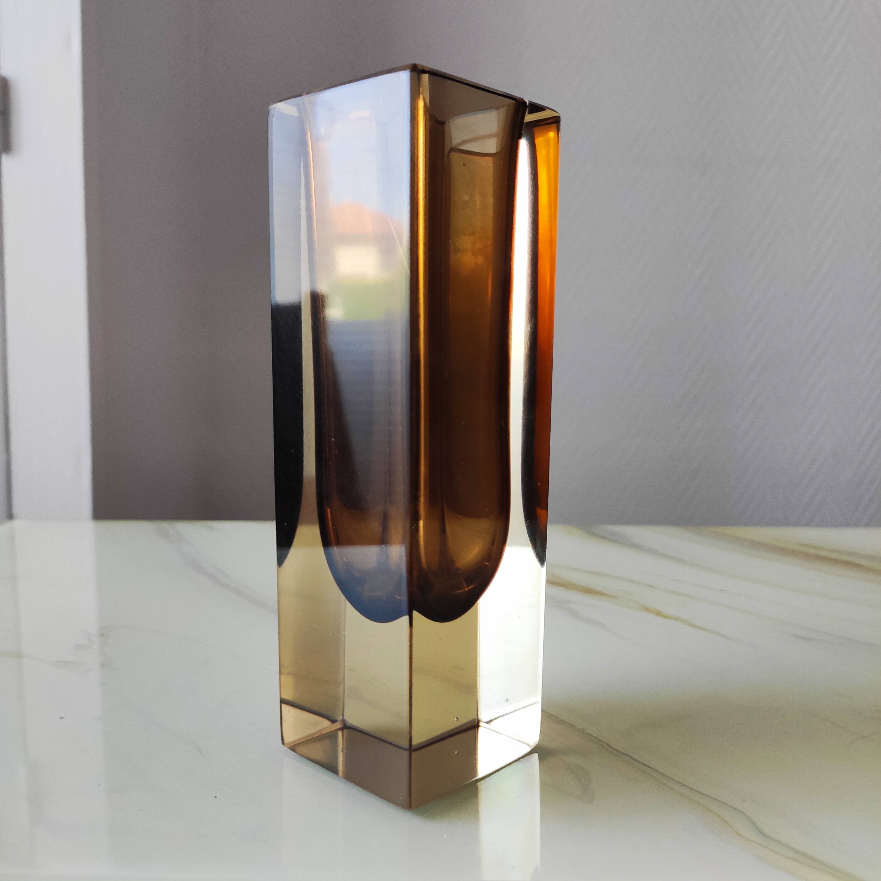 Amber Murano glass soliflore vase Sommerso 1970