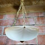 Antique Pendant Light Dome Molded Glass + Vintage Gold Metal