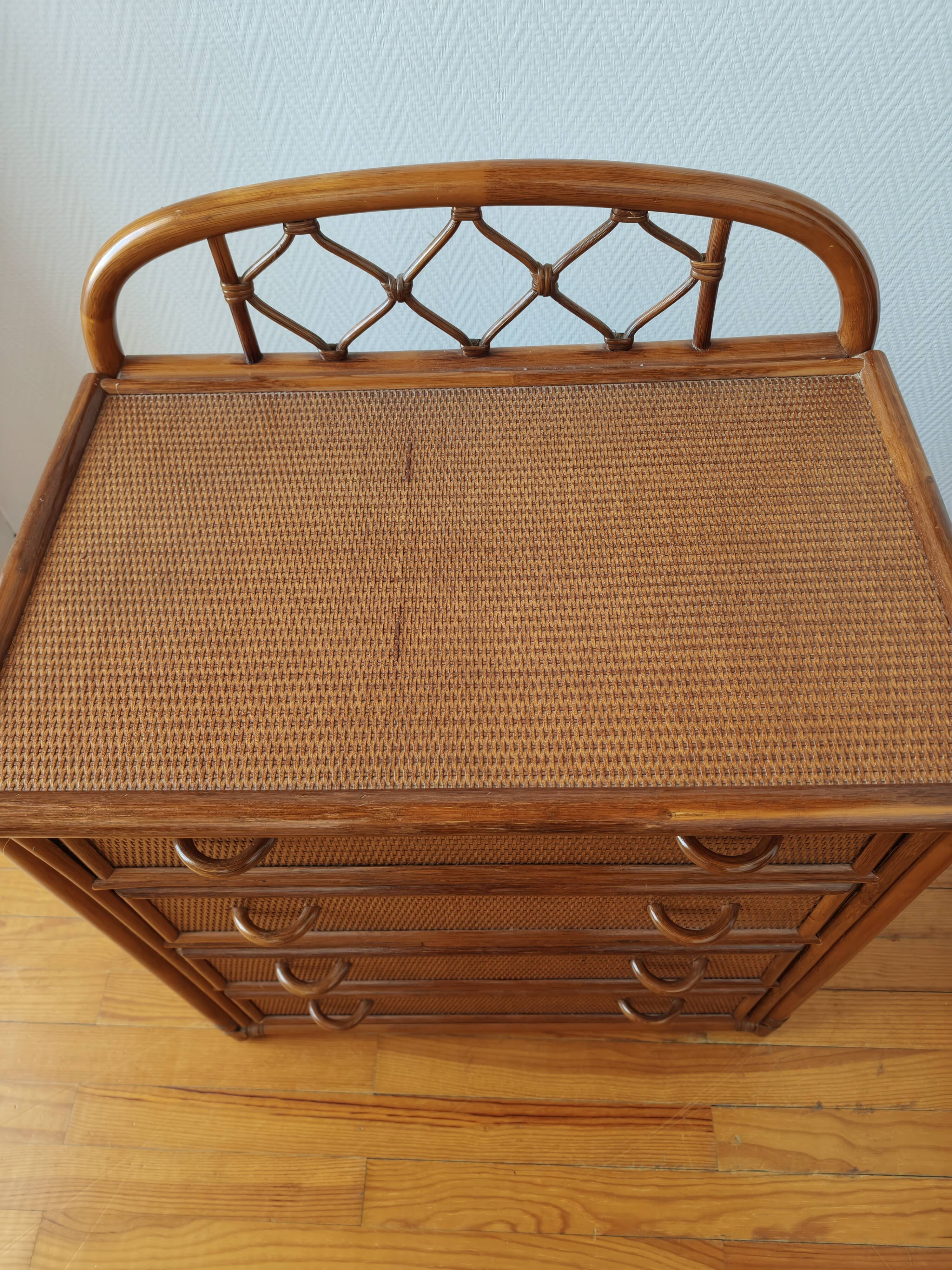 Vintage rattan and cane commode from the 1970s.