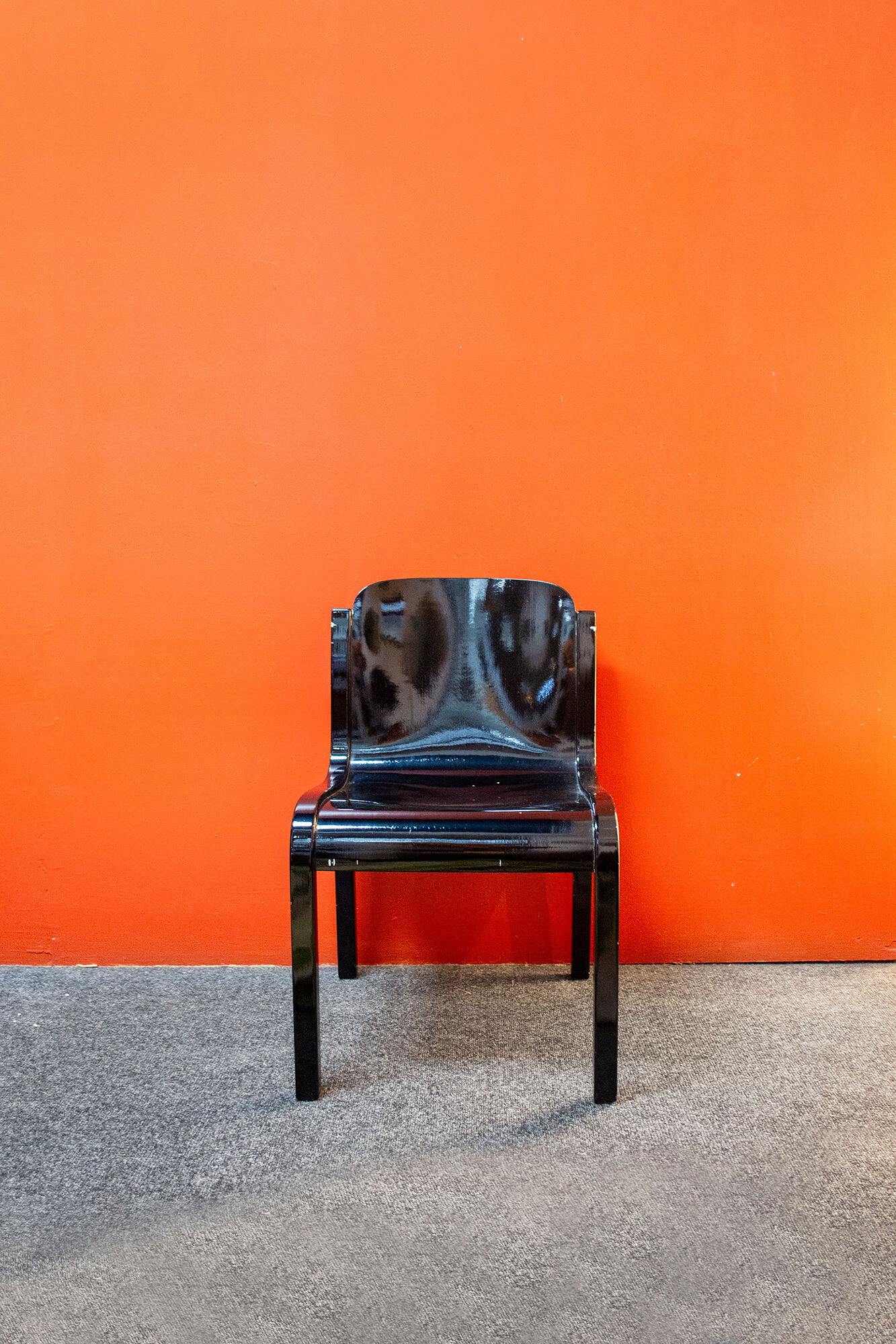 Pair of chairs in black lacquered wood Italy 70s