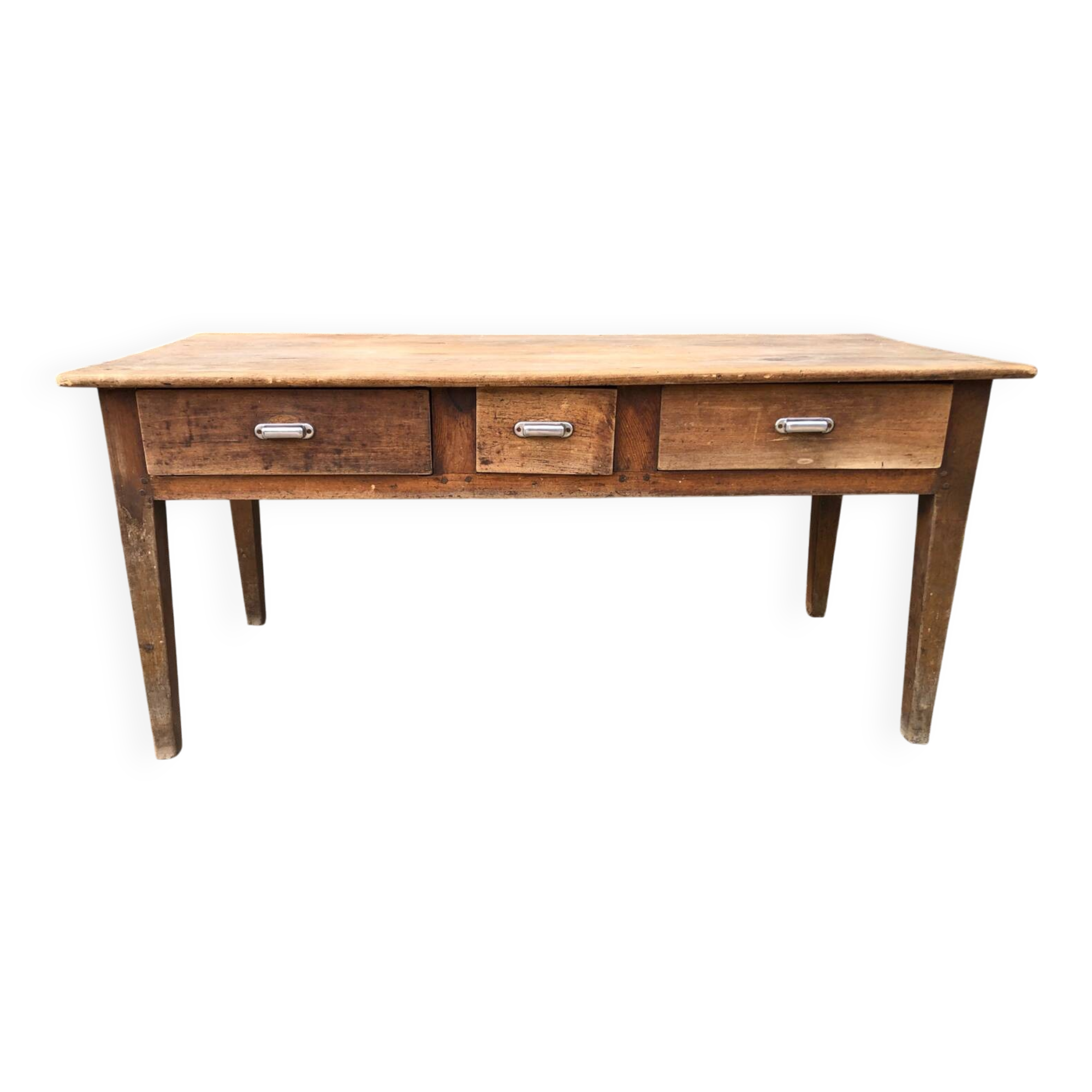 Antique farmhouse table with 3 drawers
